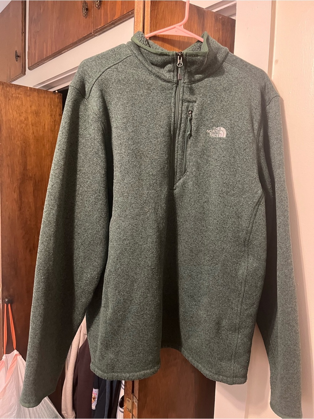 The North Face Men's Heathered Olive Green Half-Zip Fleece Pullover
